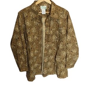 Women's Lightweight Comfy Cotton Cheetah Print Sequins Button Down House Coat 1X